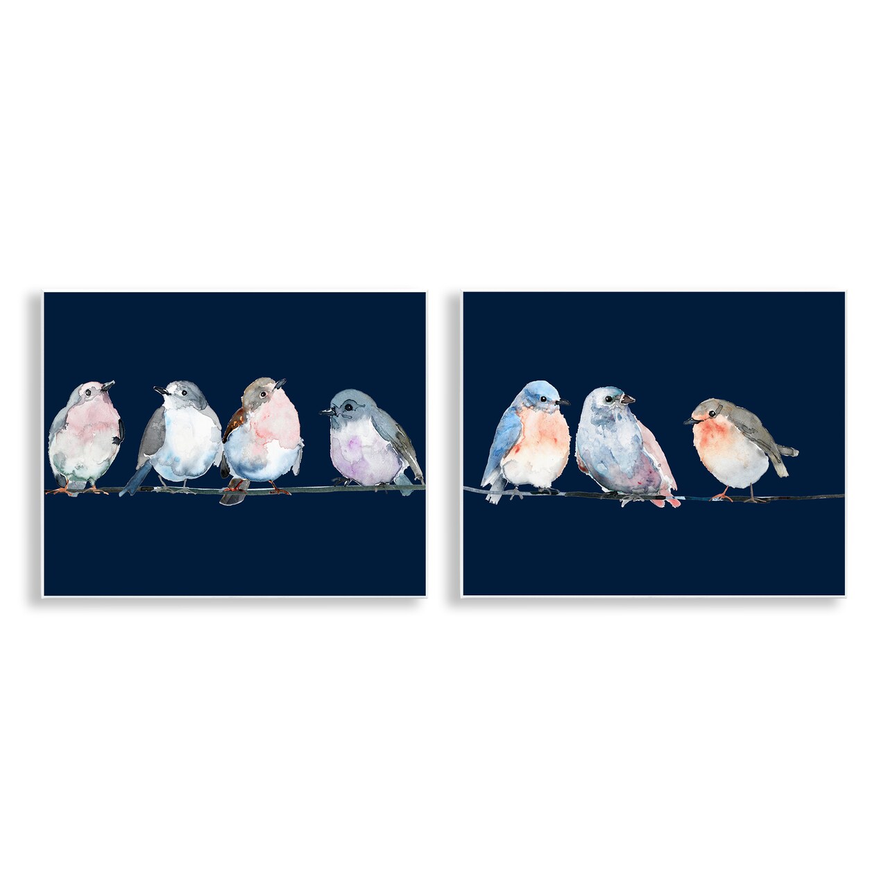Stupell Industries Perched Navy Toned Birds 2pc Wall Plaque Set, design by Lorenzo Collective